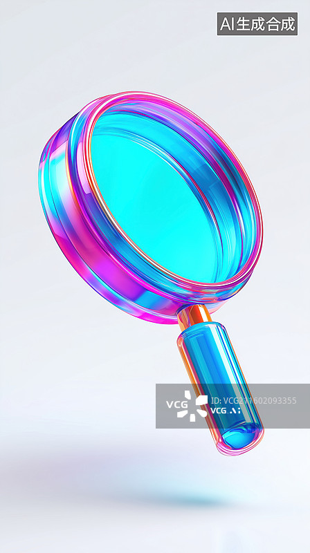 【AI数字艺术】白底珠光色透明放大镜图标3D卡通立体插画图片素材