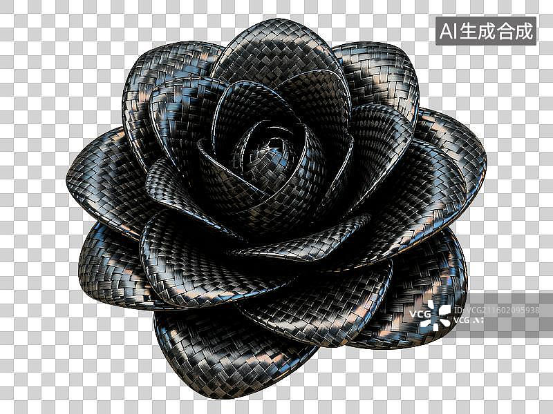 【AI数字艺术】装饰元素 创意花卉 碳纤维材质的黑色玫瑰花图片素材