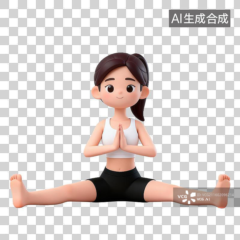 【AI数字艺术】3D体育运动项目女子瑜伽一字马拉伸坐姿伸展元素图片素材