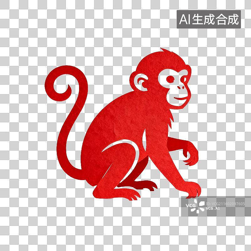 【AI数字艺术】红色剪纸的猴子图片素材