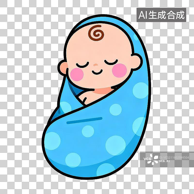 【AI数字艺术】卡通手绘襁褓里的婴儿图片素材