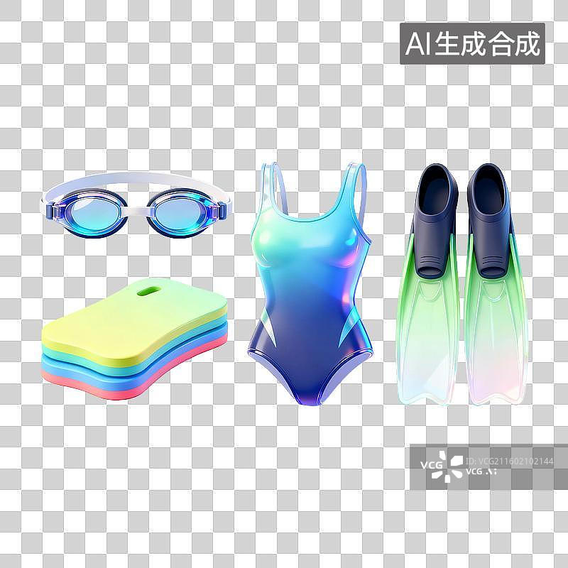 【AI数字艺术】3D立体轻拟物游泳体育运动用品器材免抠元素图片素材