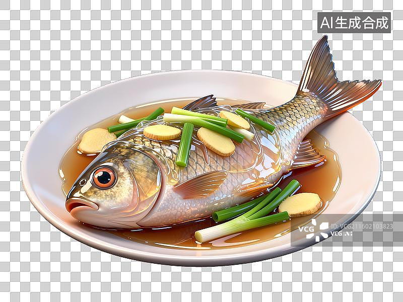 【AI数字艺术】清蒸鱼3D卡通免抠元素图片素材