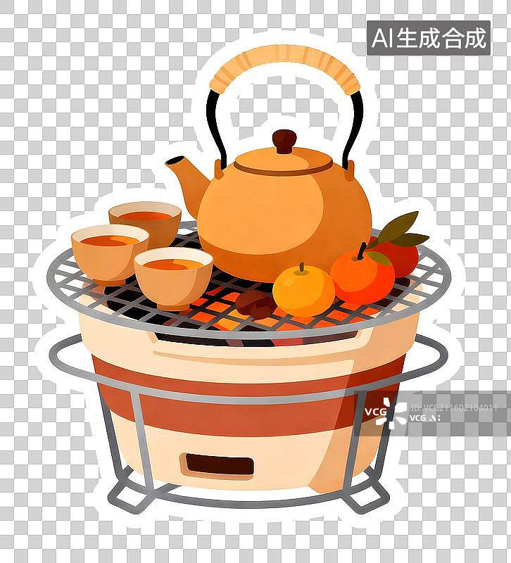 【AI数字艺术】围炉煮茶2D插画贴纸免抠元素图片素材