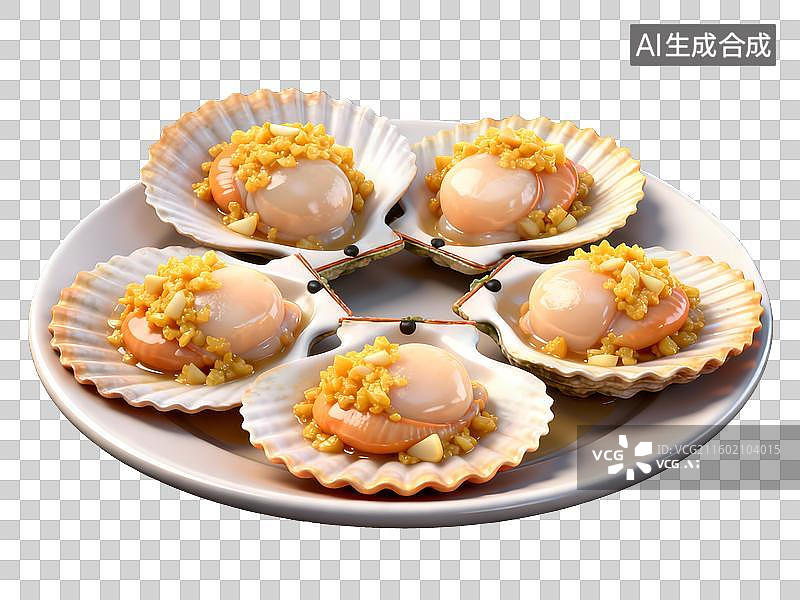 【AI数字艺术】蒜蓉扇贝3D免抠元素图片素材