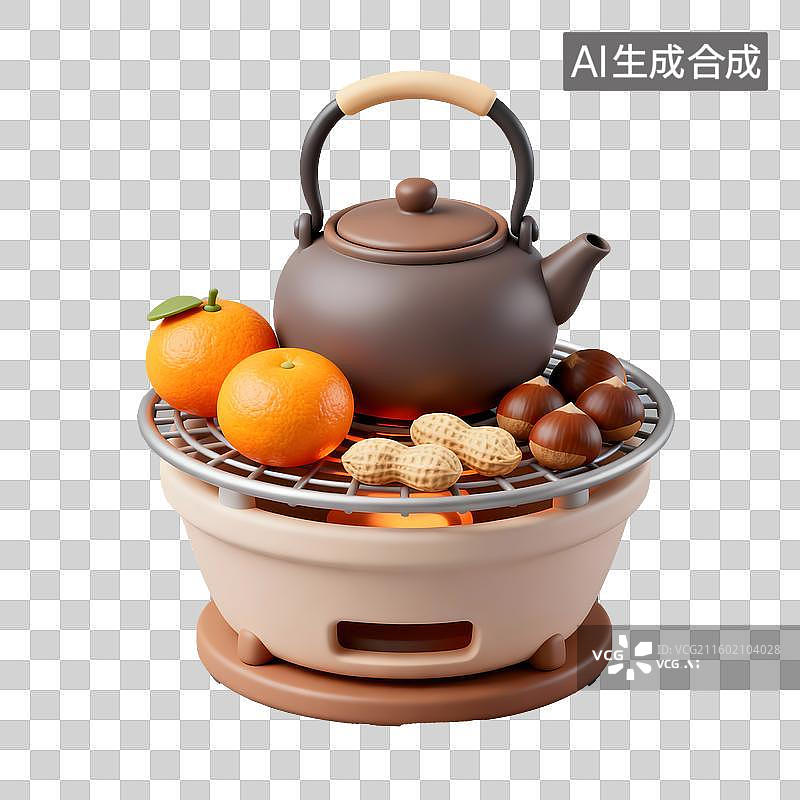 【AI数字艺术】围炉煮茶3D免抠元素图片素材
