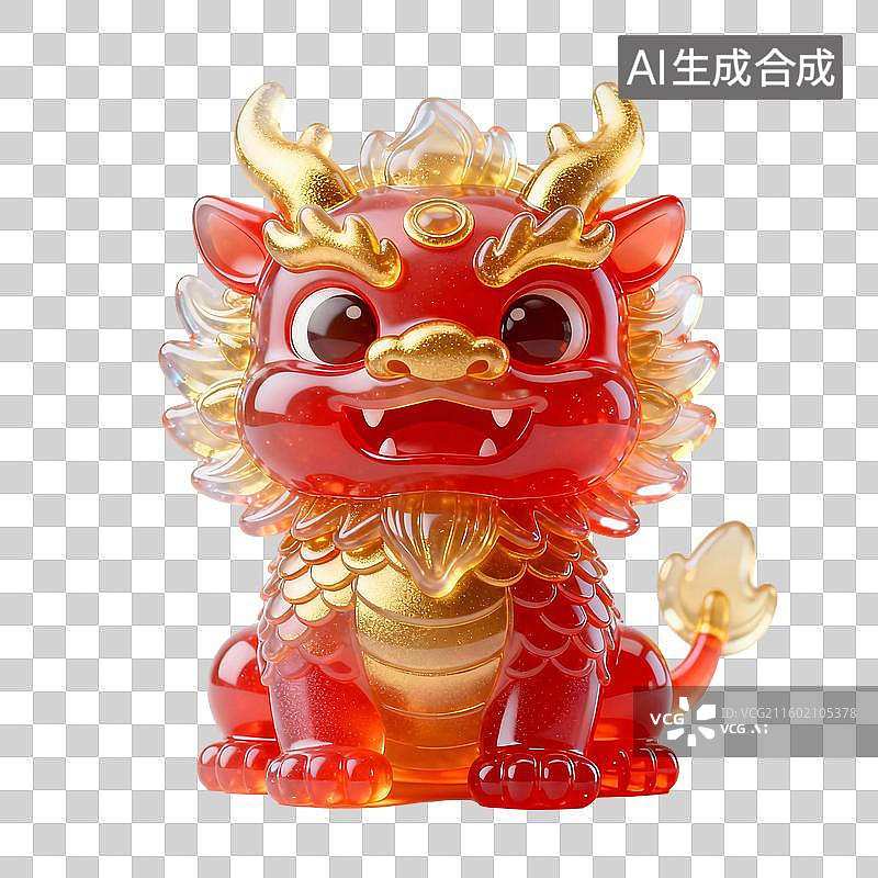 【AI数字艺术】3D轻拟物风透明磨砂玻璃年兽元素图片素材