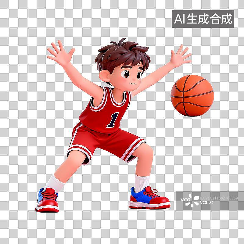 【AI数字艺术】3D立体打篮球的男孩体育运动人物元素图片素材