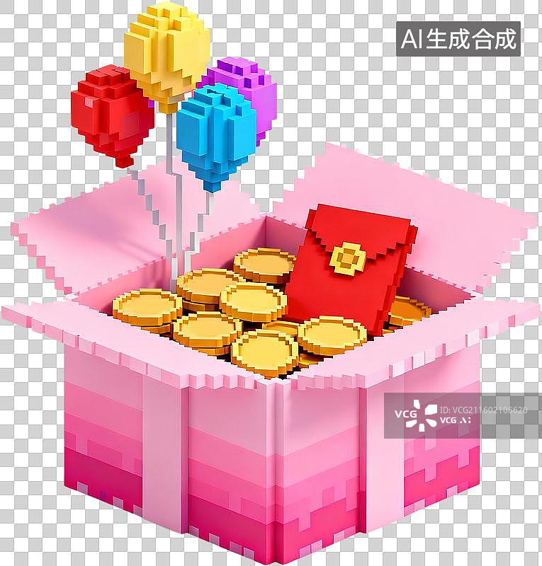 【AI数字艺术】卡通3D立体像素风格红包促销购物插画元素图片素材