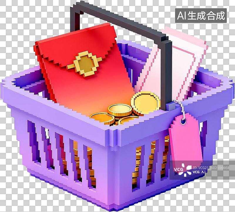 【AI数字艺术】卡通3D立体像素风格红包促销购物插画元素图片素材