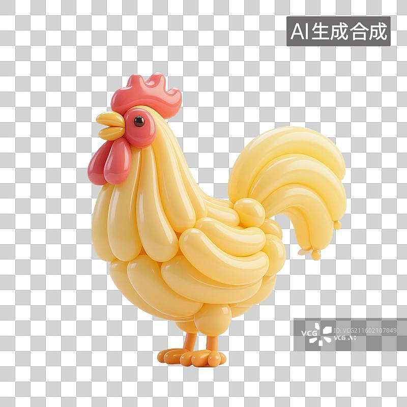【AI数字艺术】3D渲染卡通动物，充气膨胀风格，鸡，小鸡，公鸡，雄鸡，大公鸡，鸡年，十二生肖，萌系，治愈系，免抠元素图片素材