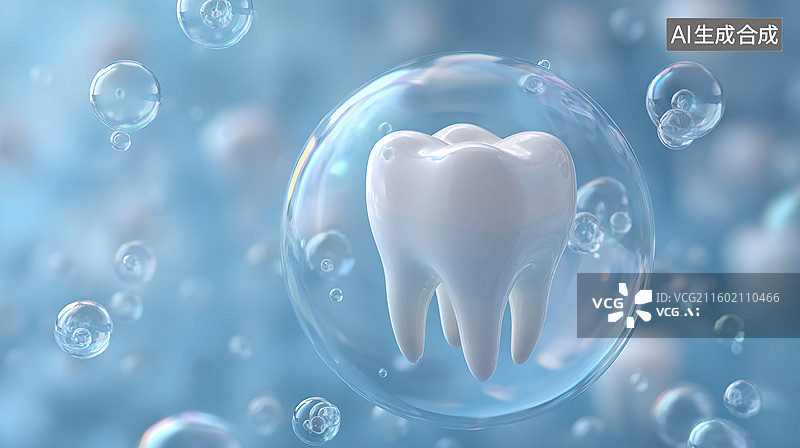 【AI数字艺术】蓝色背景牙齿气泡图图片素材