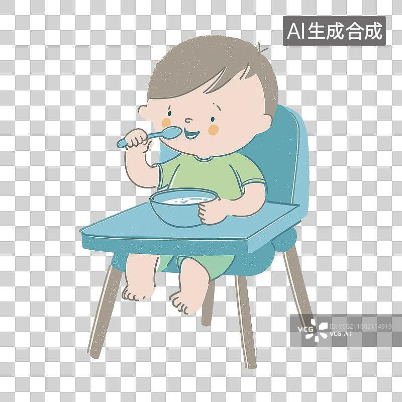 【AI数字艺术】婴儿在餐椅上吃饭图片素材