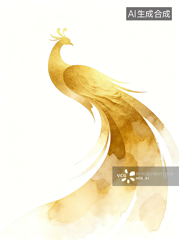【AI数字艺术】金色凤凰图案，背景为柔和的水彩渐变色图片素材