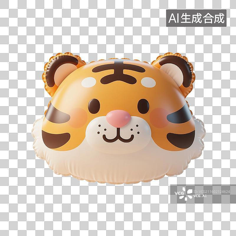 【AI数字艺术】3D渲染卡通动物，充气玩具，膨胀充气风格，充气老虎，老虎玩具，虎年，虎头，十二生肖，免抠元素图片素材