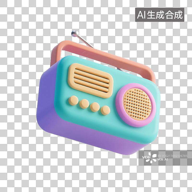 【AI数字艺术】3D渲染，收音机，录音机，音频播放器，多媒体，免抠元素图片素材