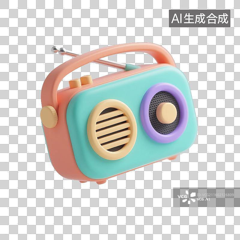 【AI数字艺术】3D渲染，收音机，录音机，音频播放器，多媒体，免抠元素图片素材