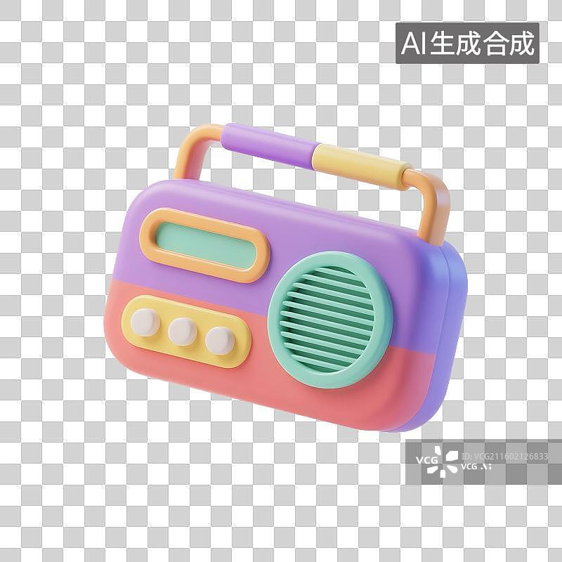 【AI数字艺术】3D渲染，收音机，录音机，音频播放器，多媒体，免抠元素图片素材