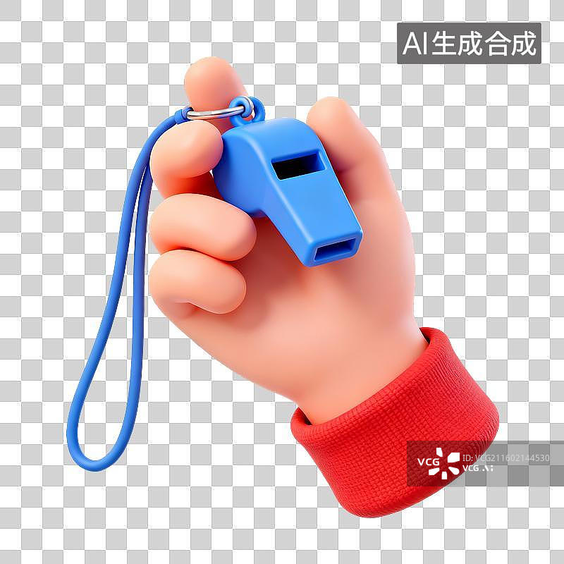 【AI数字艺术】卡通手握银色哨子 3D 素材图片素材