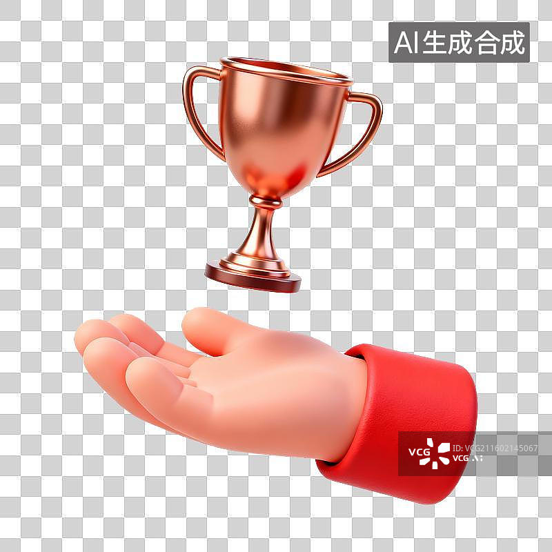 【AI数字艺术】卡通手托金银铜奖杯 3D 素材图片素材