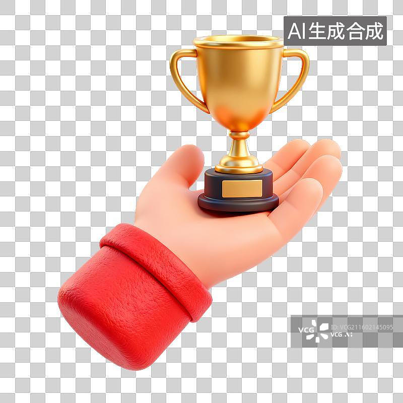 【AI数字艺术】卡通手托金银铜奖杯 3D 素材图片素材
