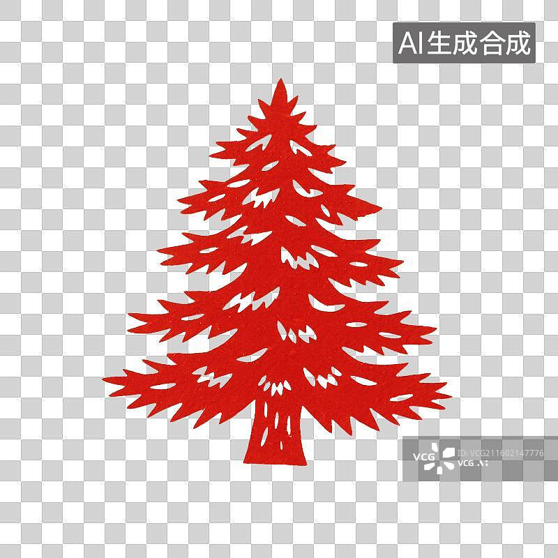 【AI数字艺术】中国风红色剪纸，松树，免抠元素图片素材