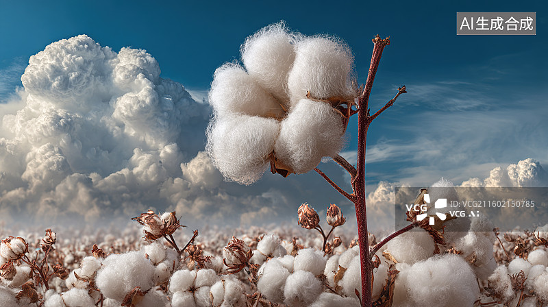 【AI数字艺术】写实蓝色田园棉花艺术图片素材