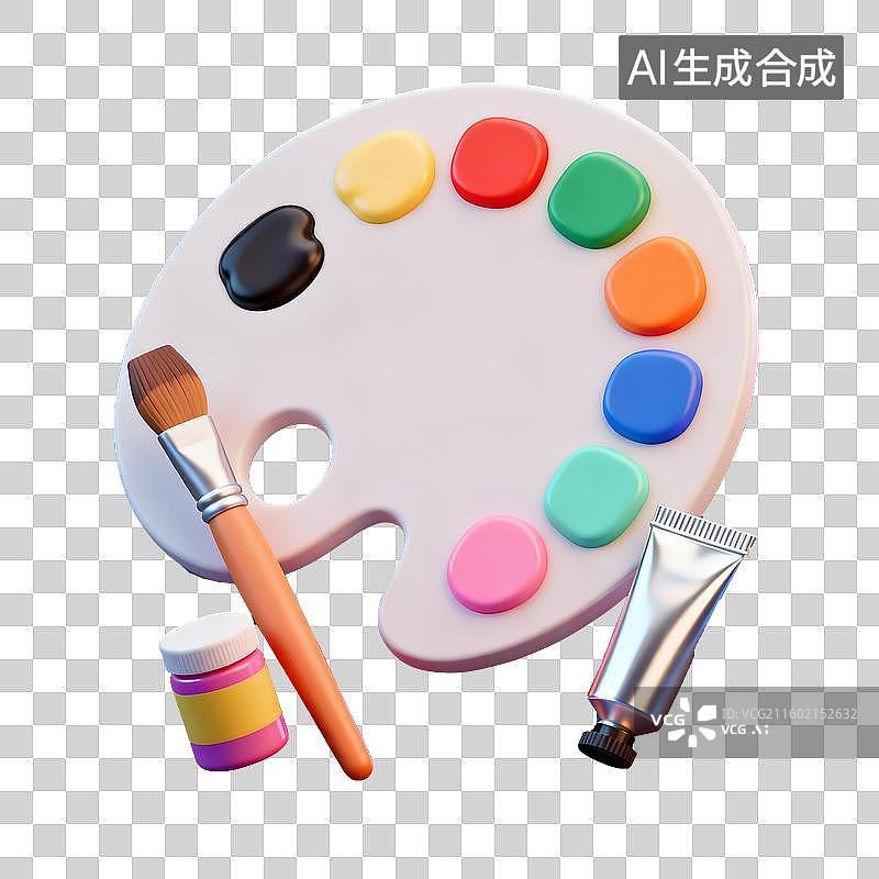 【AI数字艺术】调色板和画笔3D卡通免抠元素图片素材