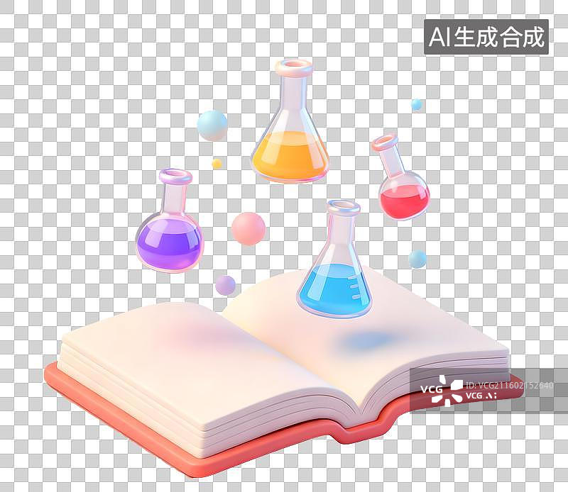 【AI数字艺术】书上的实验瓶3D卡通免抠元素图片素材