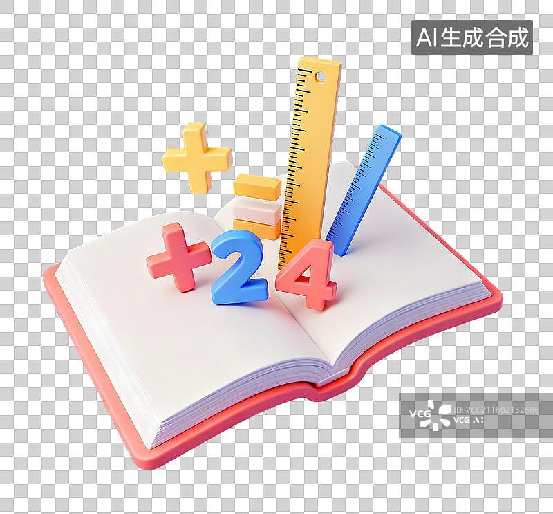 【AI数字艺术】书上的数学符号和尺子3D卡通免抠元素图片素材
