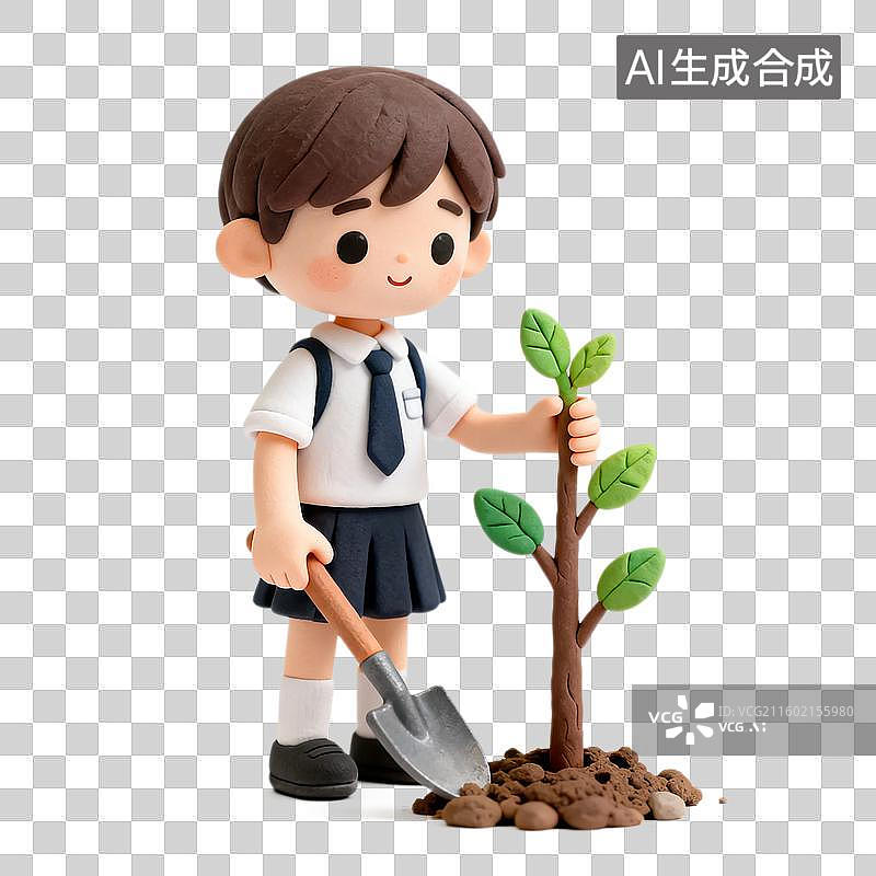 【AI数字艺术】可爱儿童种植小树苗图片素材