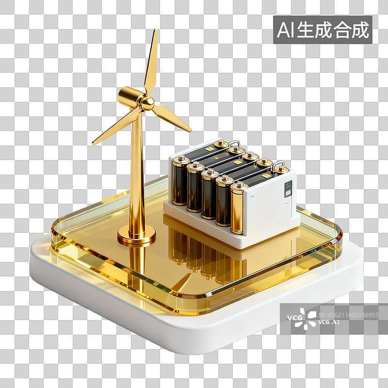 【AI数字艺术】风力发电机模型与电池储能展示图片素材