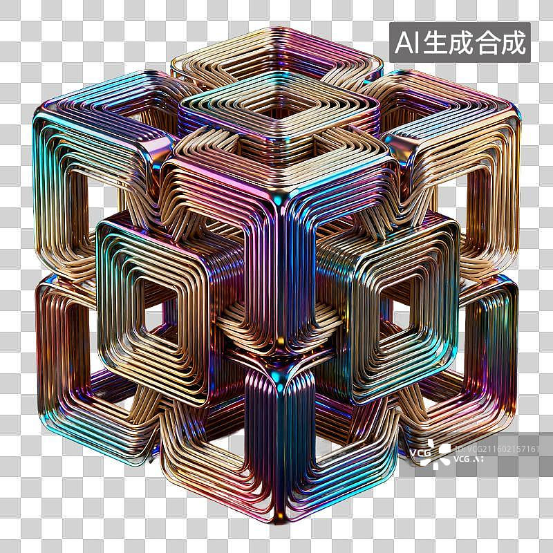 【AI数字艺术】色彩斑斓的立体几何结构图片素材