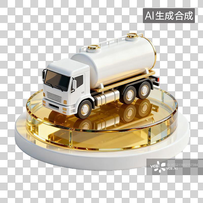 【AI数字艺术】金色底座上的白色油罐车3D图图片素材