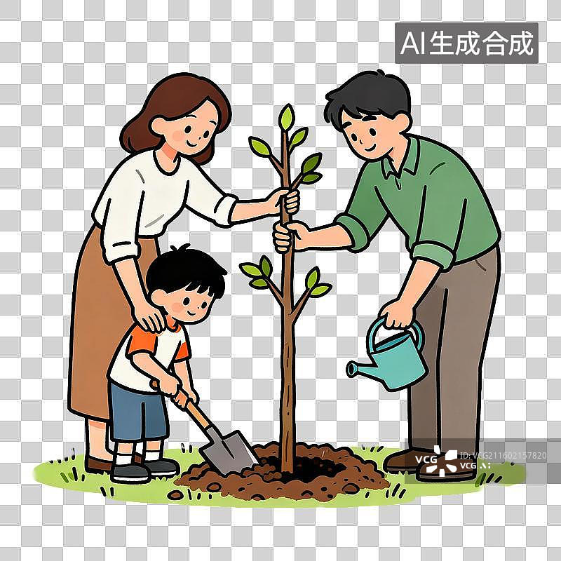 【AI数字艺术】家庭一起植树场景图片素材