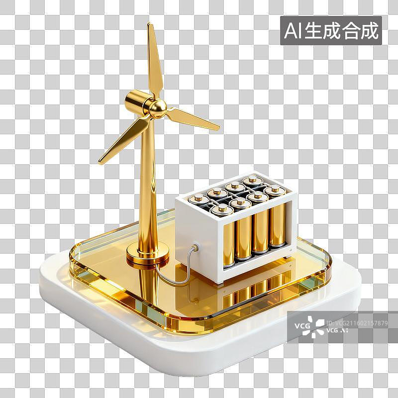 【AI数字艺术】风力发电机模型与电池展示图片素材