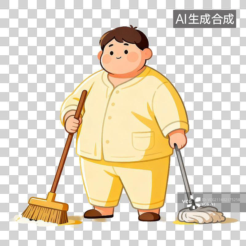 【AI数字艺术】穿着黄色衣服打扫的人图片素材