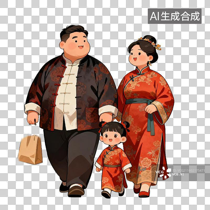 【AI数字艺术】穿着传统服饰的家庭漫步图片素材