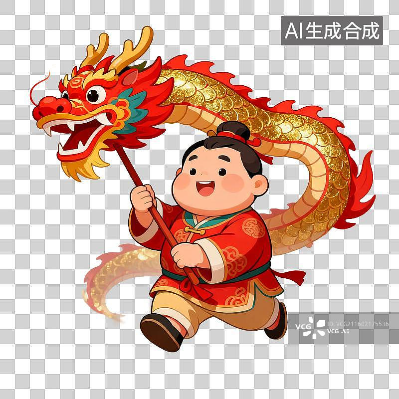 【AI数字艺术】传统服饰卡通人物舞龙图片素材
