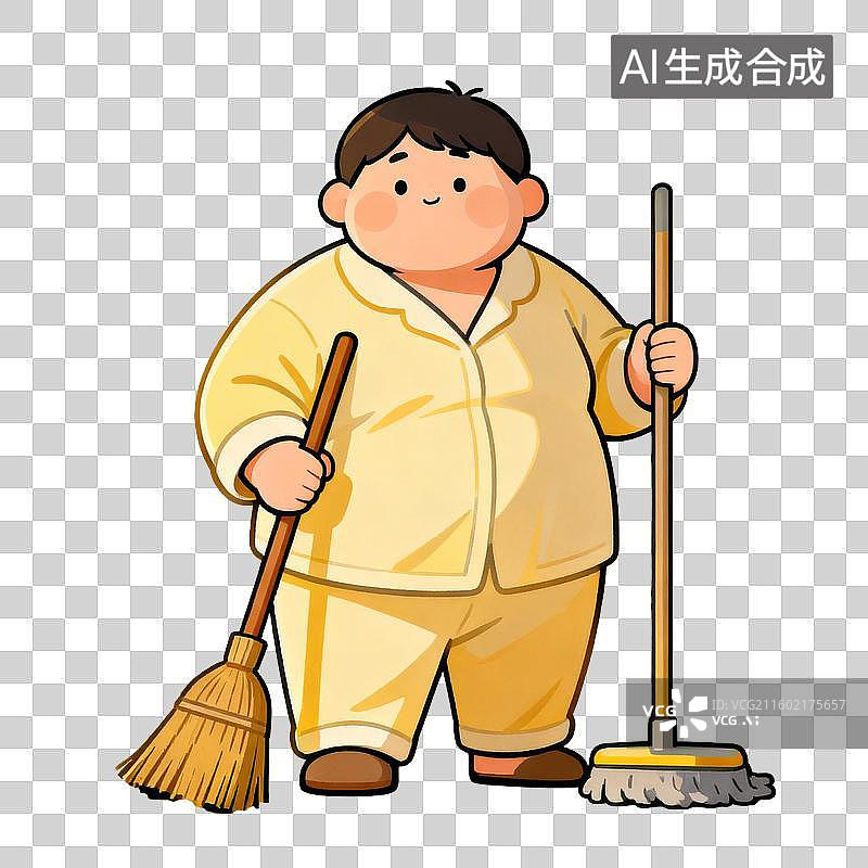 【AI数字艺术】拿着扫帚和拖把的卡通人物图片素材