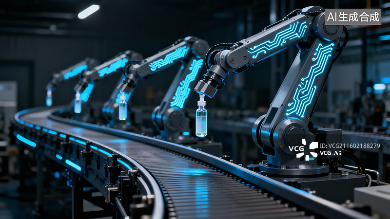 【AI数字艺术】人工智能自动化制药厂生产线图片素材