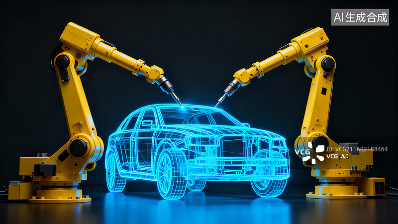 【AI数字艺术】汽车自动化生产流水线，工厂，汽车生产图片素材