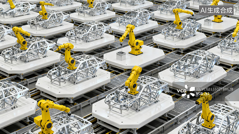 【AI数字艺术】汽车自动化生产流水线，工厂，汽车生产图片素材