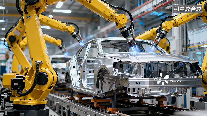 【AI数字艺术】汽车自动化生产流水线，工厂，汽车生产图片素材