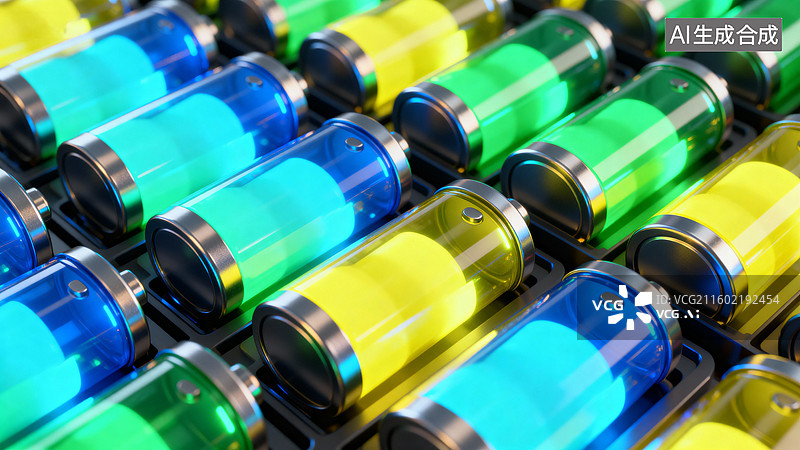 【AI数字艺术】多彩可充电电池单元特写图片素材
