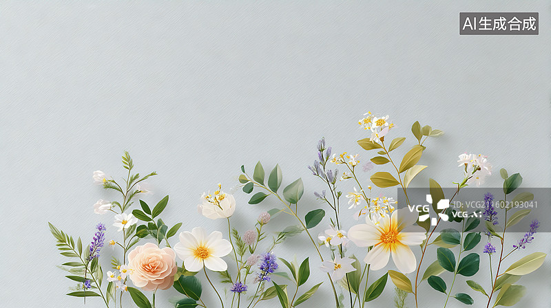 【AI数字艺术】白色纸板上平铺的鲜花浪漫装饰艺术背景图片素材