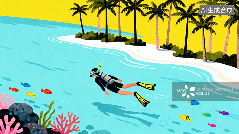 【AI数字艺术】潜水者在热带海域畅游图片素材