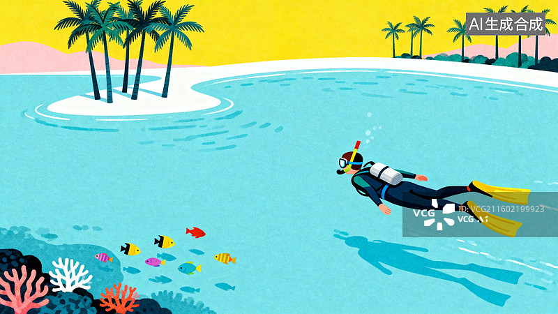 【AI数字艺术】潜水者在热带海域探索图片素材