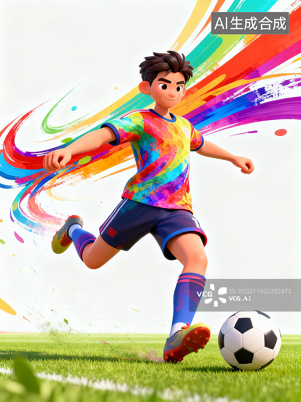 【AI数字艺术】少年踢足球的瞬间图片素材