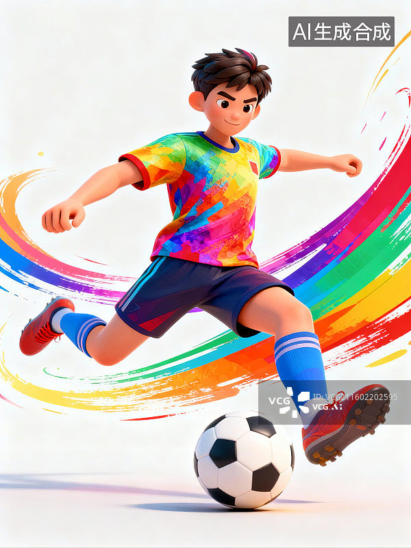 【AI数字艺术】少年踢足球的动态瞬间图片素材